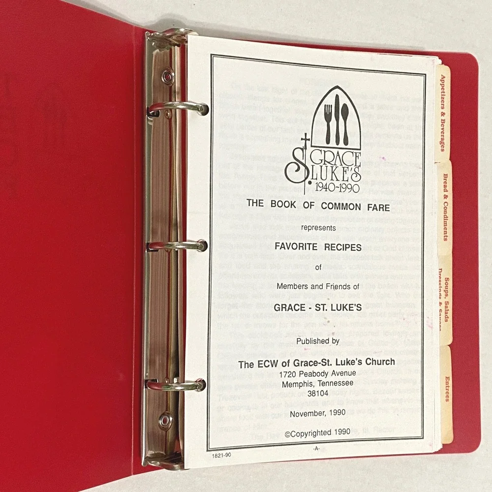 Vtg 90s The Book of Common Fare Grace St Luke's Memphis Church Cookbook Southern